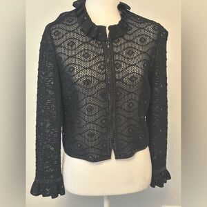 St.John Evening by Marie Gray Black Lace Sequins Cardigan